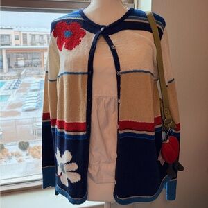 Susan Bristol Floral Cardigan - Blue, Red, Cream